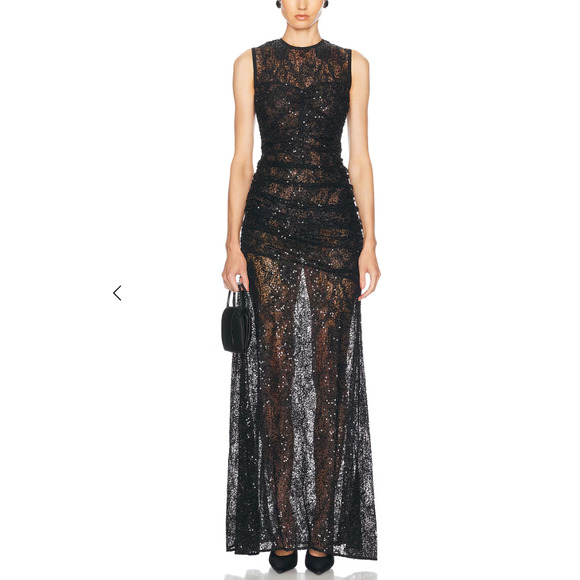 Aknvas Dresses & Skirts - Aknvas Black Sequin Gown Size 6 Formal Luxury Sheer Ruched Flattering $1000